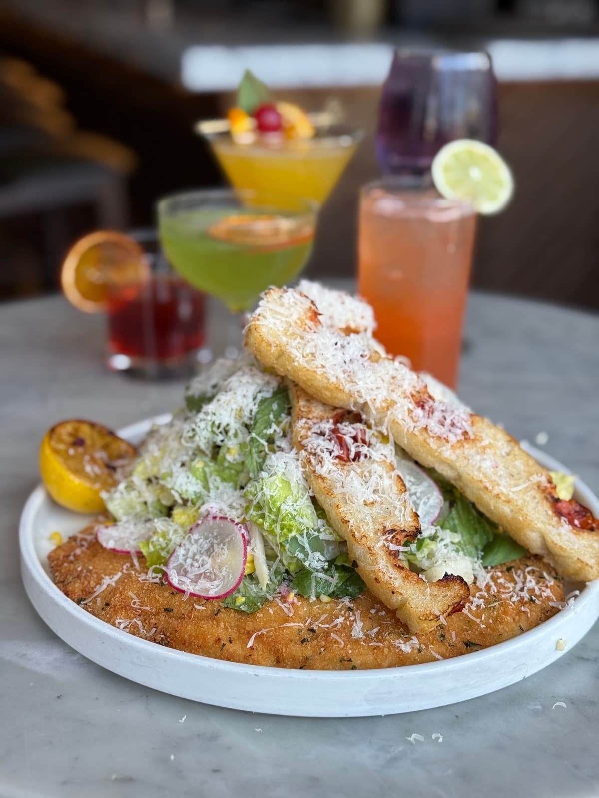 Chicken milanese with seasonal cocktails