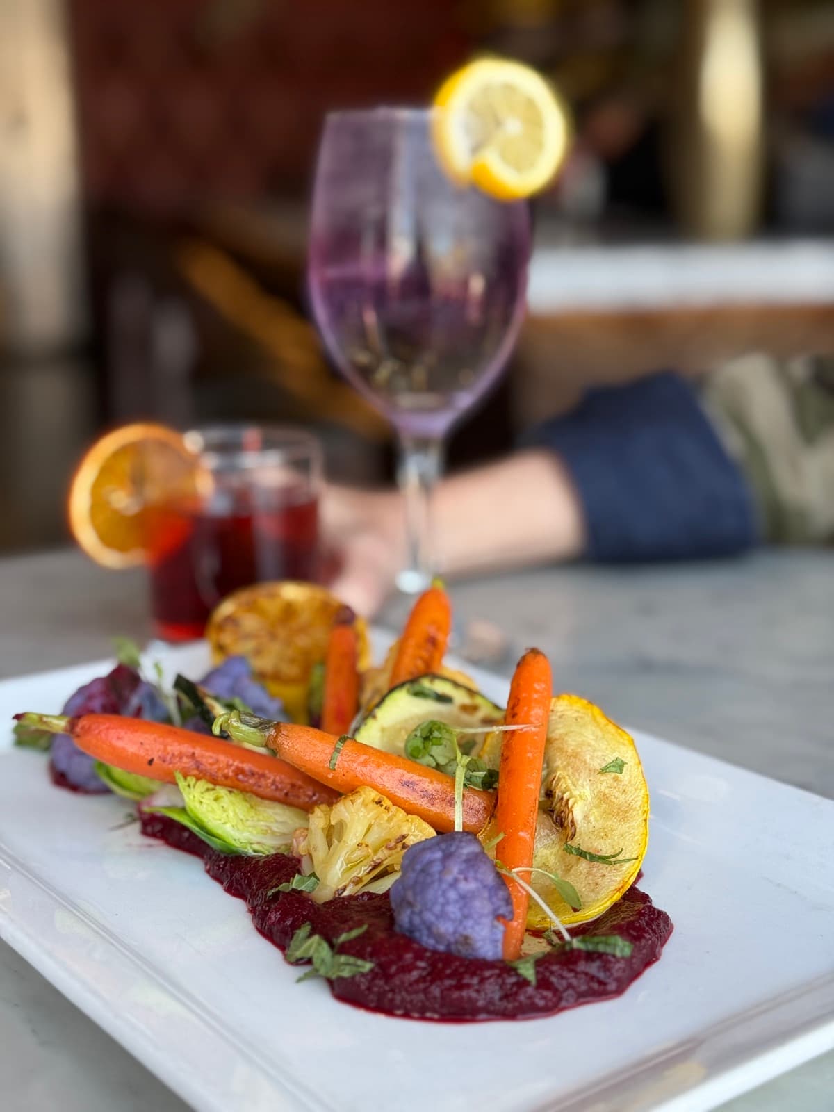 Grilled vegetables with lavender cocktail